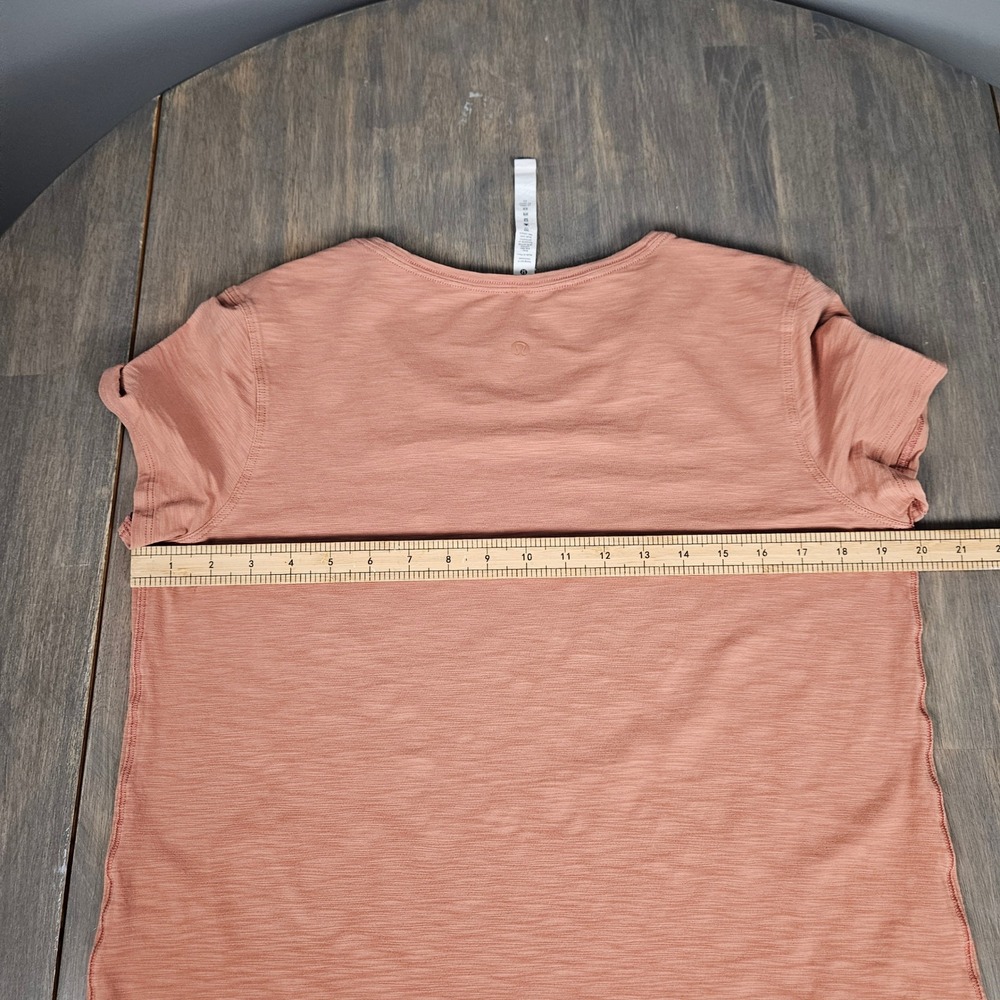 Lululemon Women 10 Pima Cotton Short Sleeve Tee Heather Peach Orange Curved Hem - Picture 5 of 6